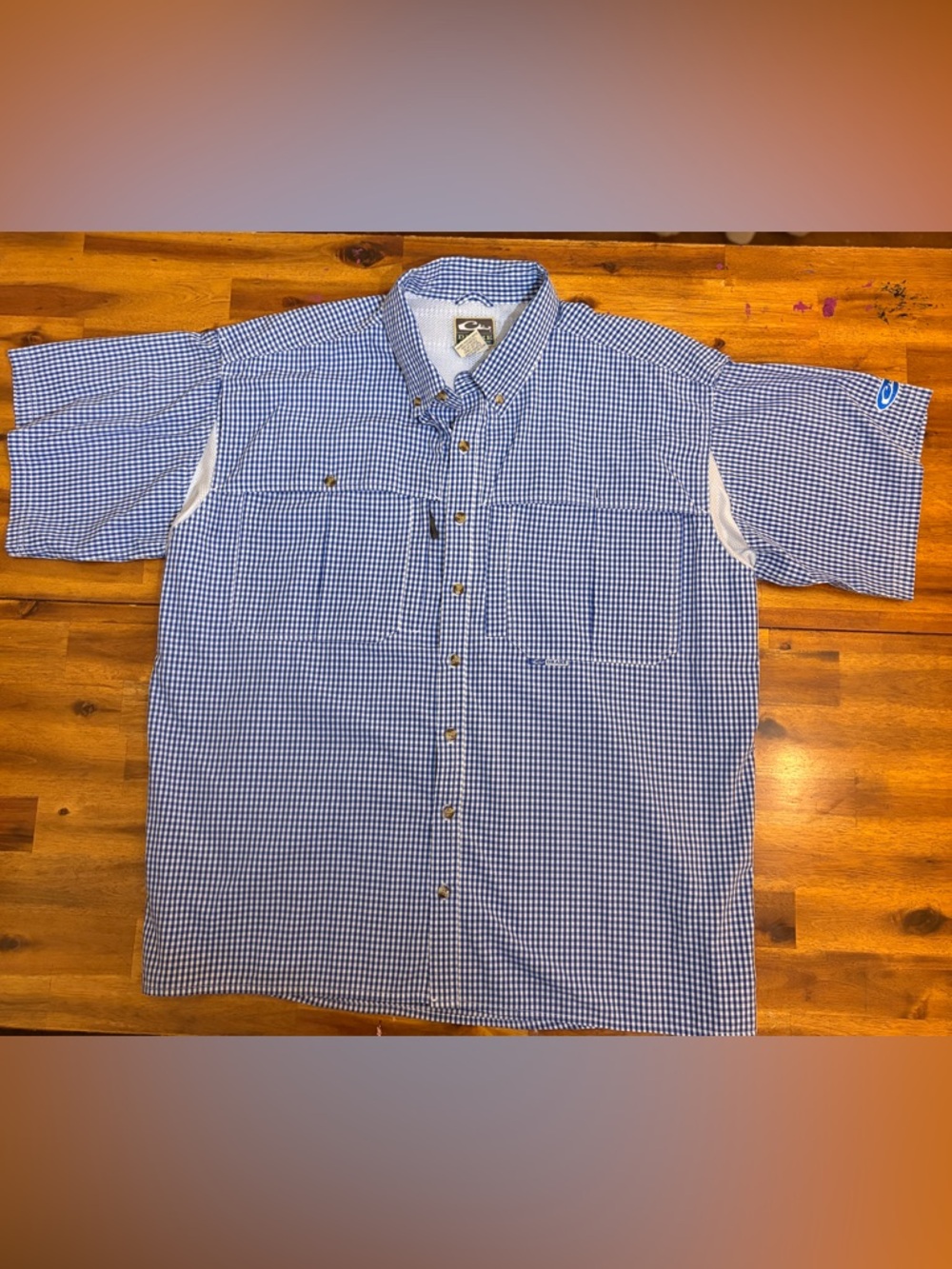Drake Blue and White Gingham Short-Sleeve Button-Down Shirt